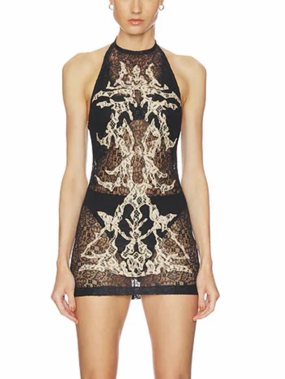 Haelo Feather Lace Mini Dress Black Nude
